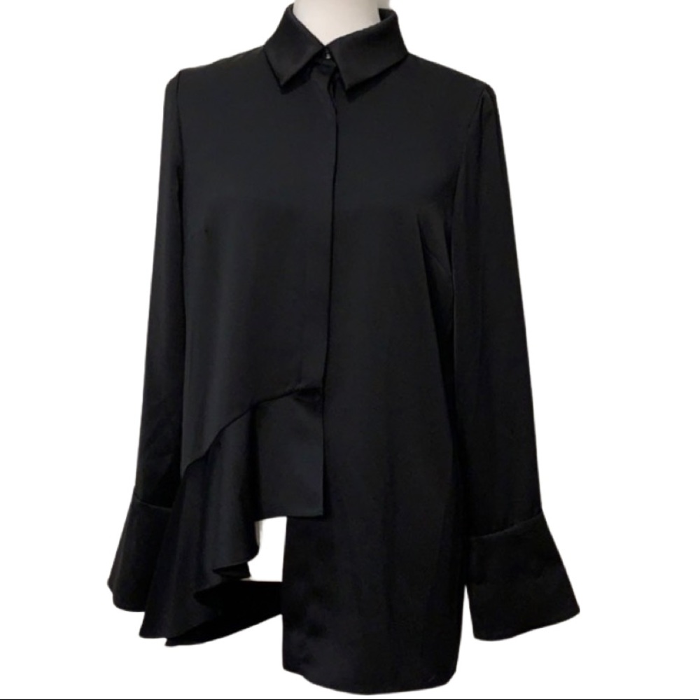 JAYGODFREY Black Asymmetrical Long-sleeve Blouse 8